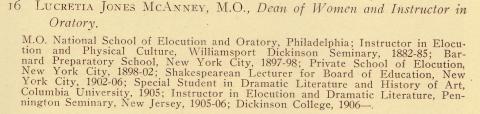 Lucretia McAnney, Dean of Women and Instructor in Oratory since 1906