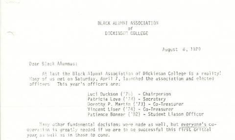 Founding of the Black Alumni Association of Dickinson College