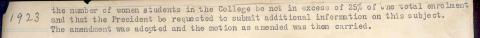 The Board of Trustees Places a Quota on Female Students, 1923