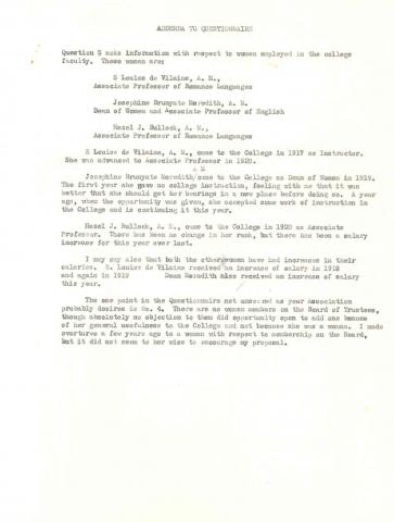 President Morgan's Letter and Questionnaire Sent to the American Association of University Women