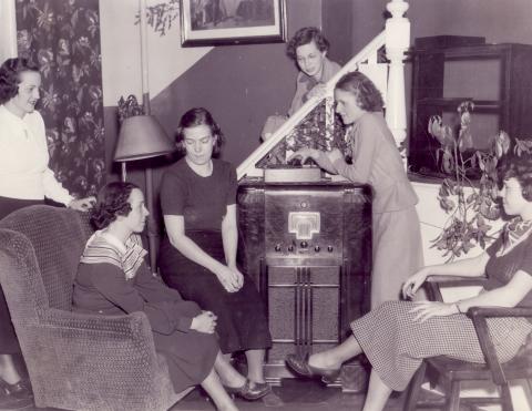 Female Students Listen to the Radio at Metzger Hall, c1940