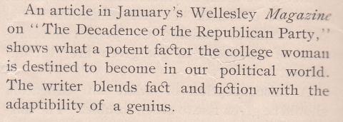 Note on Wellesley magazine indicating future influence of college women in political world