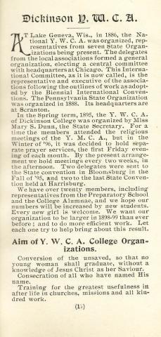 Young Women's Christian Association acknowledged in 1898 Student Handbook