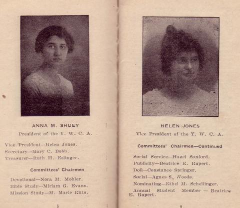 President and Vice President of Y.W.C.A. Portraits included in 1915-16 Student Handbook