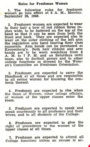 Rules for Freshman Women (1949-50)