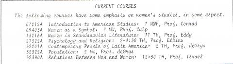 New Courses:  Emphasis on Women's Studies