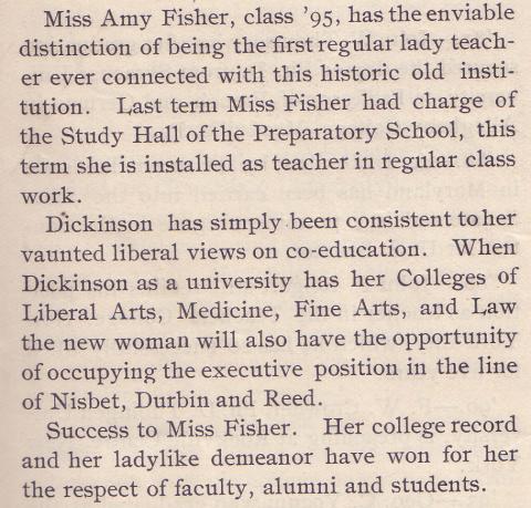 Miss Amy Fisher '95: First Regular Female Dickinson Teacher