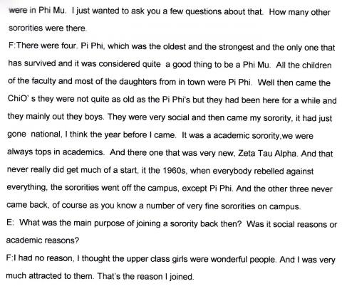 Frances Weighs in on Sororities in the 1920s