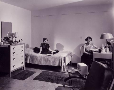 An Early Photo of Female Students Studying in a Drayer Hall Dorm Room. c. 1950