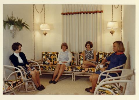 Photograph of Female Students Relaxing in Witwer Hall, c.1965
