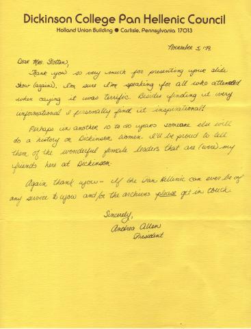 Letter Thanking Mrs. Slotten